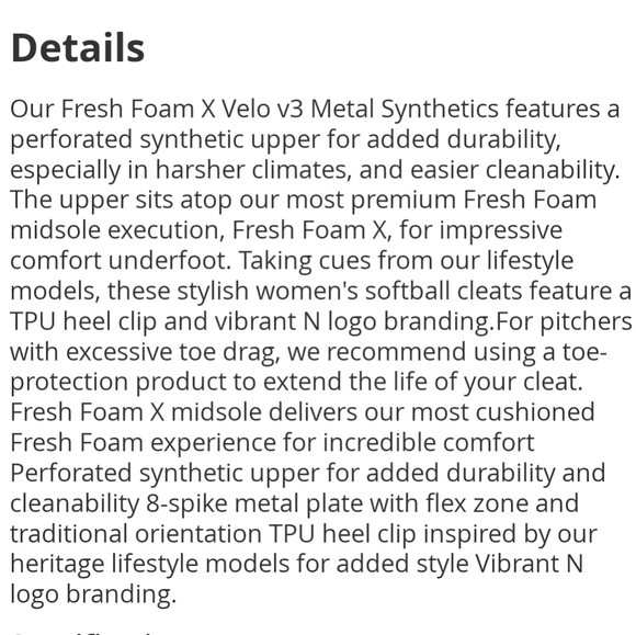 New Balance Fresh Foam X Velo v3 metal Softball Cleats SMVELOB3 - Picture 7 of 7